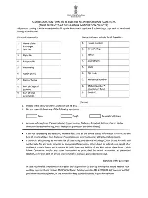 Self Declaration Form for International Passenger