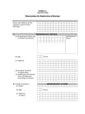 Tamil Nadu Marriage Registration Application Form