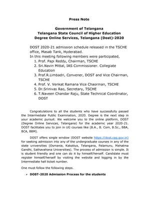Telangana DOST Undergraduate Courses Admission Notification 2020