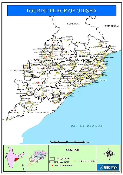 Tourist Place of Odisha Map