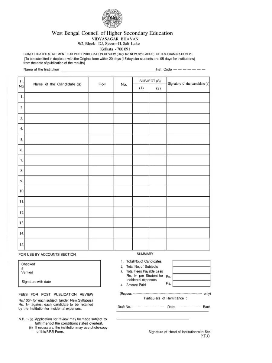 WBCHSE Consolidation Statement For Post Publication Review Format PDF 