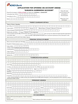 ICICI Sukanya Samriddhi Yojana Account Application From