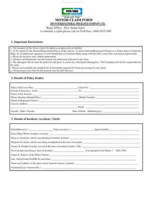 IFFCO Tokio General Insurance – Motor Claim Form