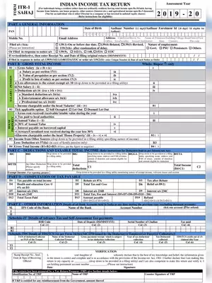 ITR 1 Sahaj Form (AY 2019-20)