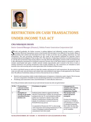 Restriction on Cash Transactions under Income Tax Act