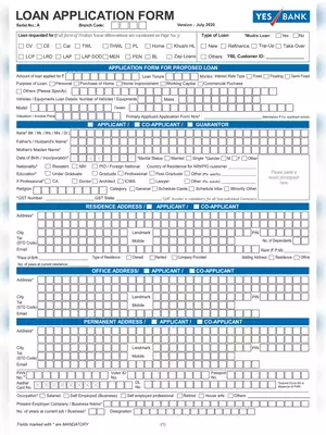 YES Bank Loan Application Form