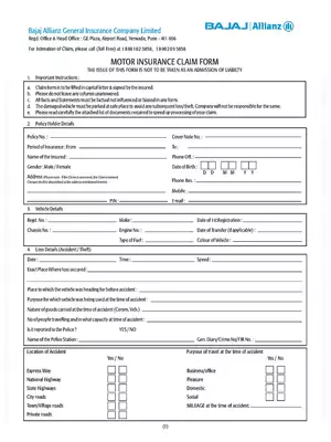 Bajaj Allianz Motor Insurance Claim Form