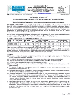 Bank of Maharashtra Recruitment Notification 2019 For Generalist officers