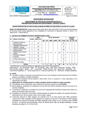 Bank of Maharashtra Recruitment Notification 2019 For Specialist Officers