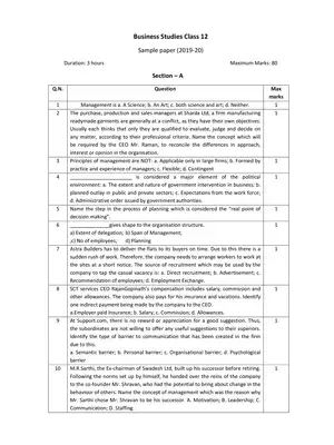 CBSE Sample Papers for Class 12 Business Studies (2019-2020)