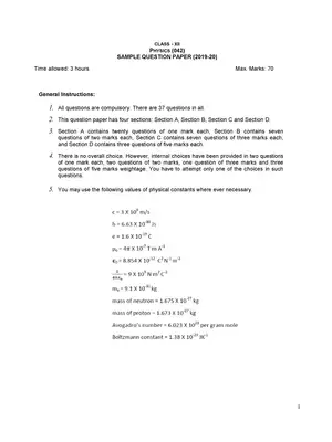 CBSE Sample Papers for Class 12 Physics (2019-2020)