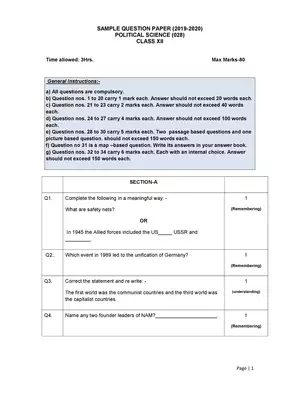 CBSE Sample Papers for Class 12 Pol. Science (2019-2020)