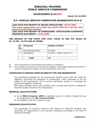 HP Public Service Commission Recruitment Notification 2020