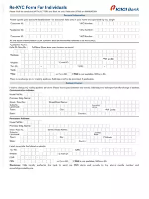 ICICI Bank KYC Form