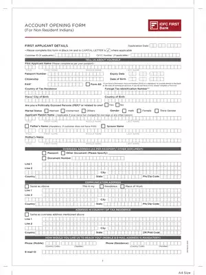 IDFC First Bank – Non Resident account Opening Form