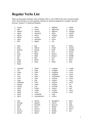 List of Regular Verbs