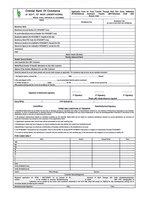 Oriental Bank of Commerce RTGS/NEFT Form