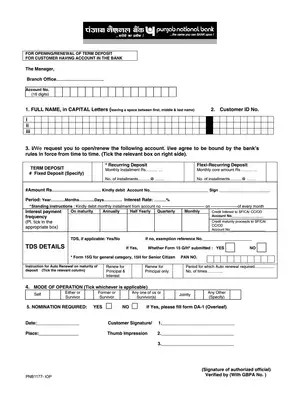 PNB FD Form