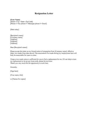 Resignation Letter Format