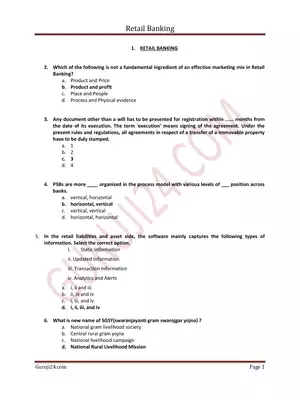 Retail Banking CAIIB Questions & Answers