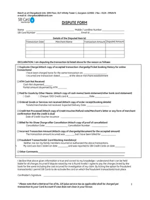 SBI Dispute Form