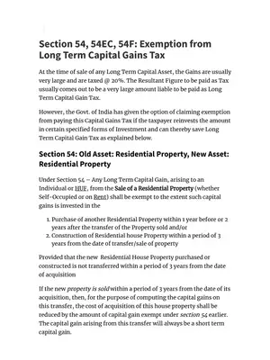 Section 54, 54EC, 54F Exemption From LTCG Tax