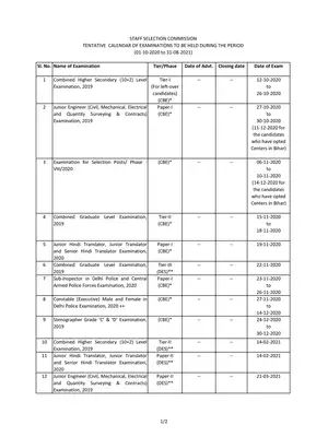 SSC Calendar 2019-20-21 Download