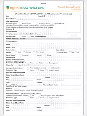 Ujjivan Bank Account Opening Form