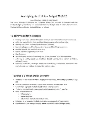 Union Budget 2019 Highlights