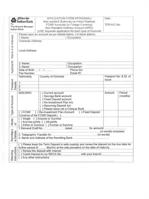 Allahabad Bank NRI Account Opening Form