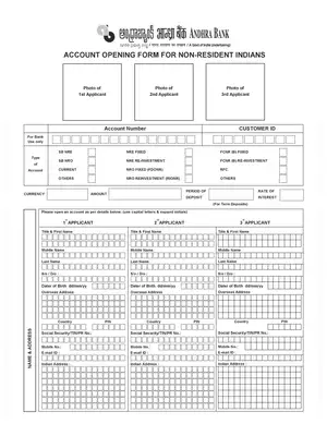 Andhra Bank NRI Account Opening Form