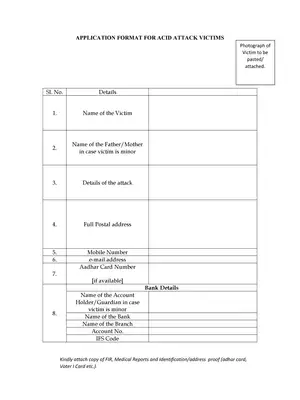 Application Form For Acid Attack Victims