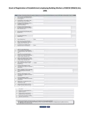 Application Form Grant of Registration of Establishment employing Building Workers of BOCW