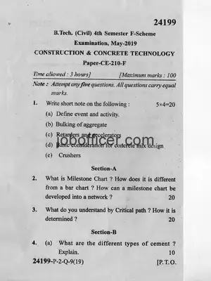 B.Tech Construction & Concrete Technology MDU Question Paper May 2019