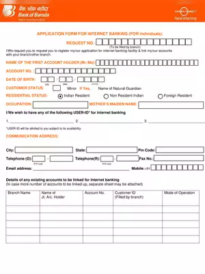 Bank of Baroda Internet Banking Form