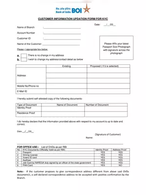 Bank of India KYC Form