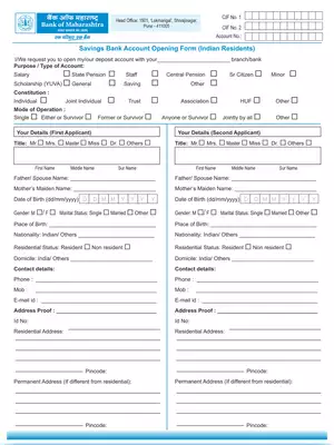 Bank of Maharashtra Saving Account Opening From