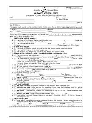 Canara Bank Customer Request Form