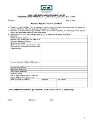 IFFCO-Tokio Machinery Breakdown Insurance Claim Form