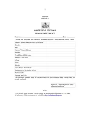 Kerala Domicile Certificate Form 2025