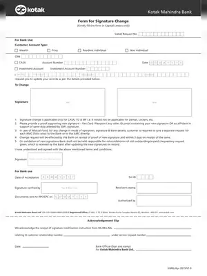 Kotak Signature Change Form