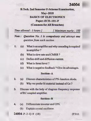 MDU B.Tech Basic of Electronics Question Paper 2018