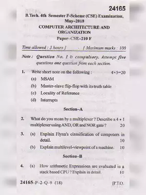 MDU B.Tech Computer Architecture & Organization Question Paper 2018