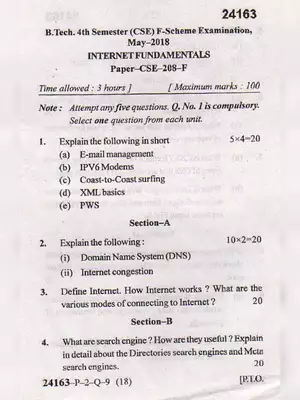 MDU B.Tech Internet Fundamentals Question Paper 2018