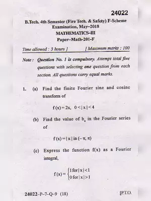 MDU B.Tech Mathematics Question Paper 2018