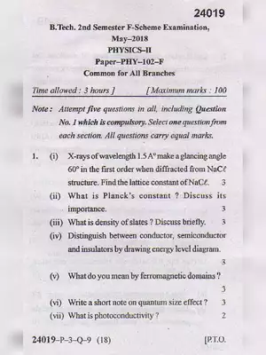 MDU B.Tech Physics Question Paper 2018