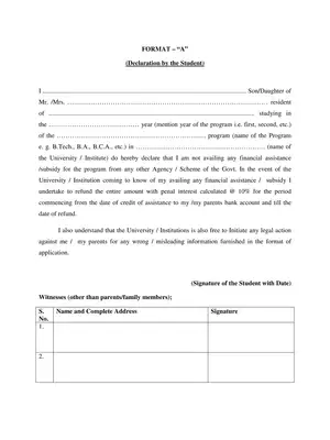 Merit-cum-Means Income Linked Financial Assistance Scheme Student Declaration Form