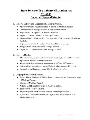 MPPSC Preliminary Syllabus 2020