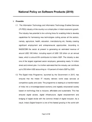 National Policy on Software Products 2019 – Meity