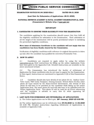 NDA & Naval Academy Examination (I) Notification